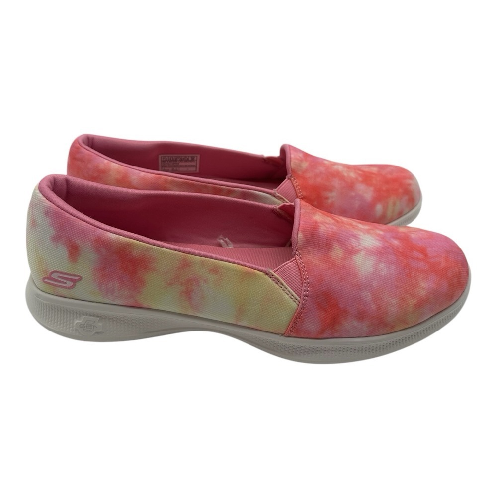 Skechers GO Step Lite Sunburst Shoes Womens 7.5 Pink Yellow Tie Dye Loafers